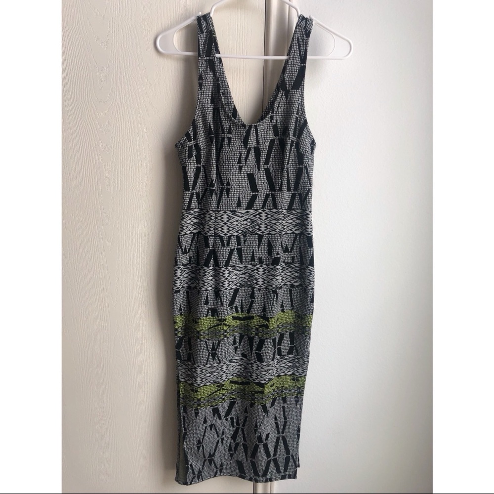 Silence + Noise Black and Gray patterned midi Dress